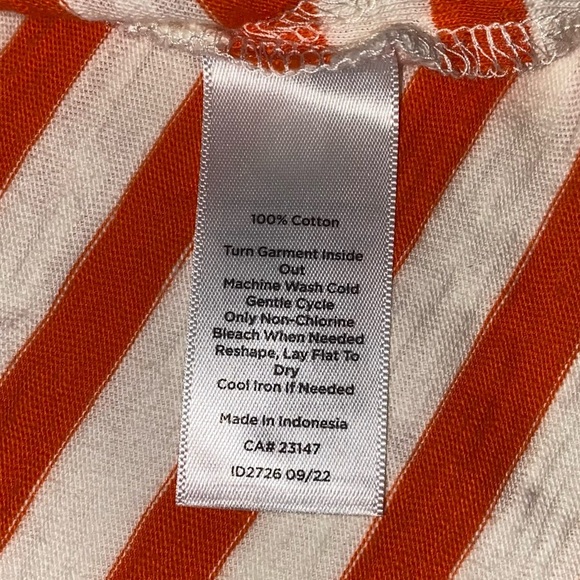 Talbots Orange & White Sz L Striped Cotton Top with pocket 3/4 Sleeves - Picture 3 of 12